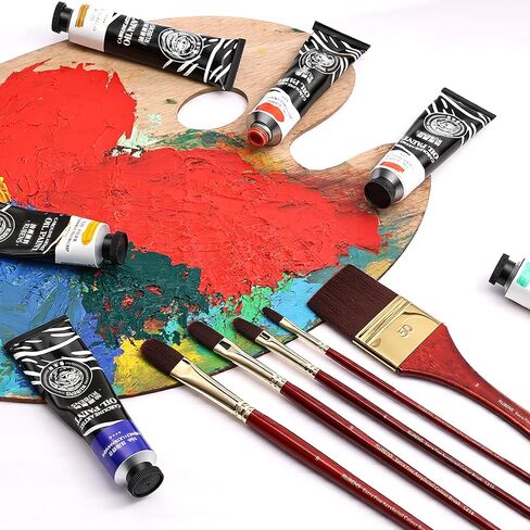 rubens Acrylic Paint Brushes, 5 Pcs Professional Paint Brushes Set, Long Wooden Handles Artist Series Brushes Nylon Bristles with Wide Flat, Flat, Round for Acrylic Oil Gouache Watercolor Painting in Saudi Arabia