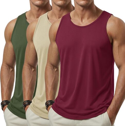 Cotrasen 3 Pack Men's Tank Top Cotton Moisture Wicking Sleeveless Shirts Summer Muscle Shirt Gym Workout Tank in Saudi Arabia