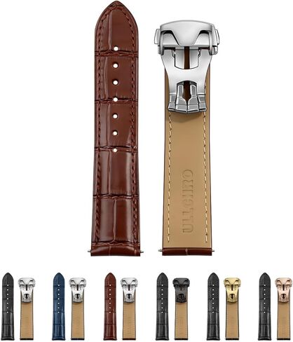ULLCHRO Genuine Leather Watch Strap Deployment Clasp, 22mm Leather Watch Band for Men Women, Soft Ultrathin Classic Replacement, Premium Cowhide Vintage Stylish Accessory in Saudi Arabia