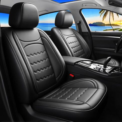 أغطية مقاعد سانتا في مناسبة خصيصًا لسيارة Hyundai Santa Fe 2007-2026، مجموعة كاملة من أغطية المقاعد الجلدية المقاومة للماء وقابلة للتنفس، واقيات مقاعد السيارات، متوافقة مع الوسائد الهوائية (5 مقاعد، أسود) in Kuwait