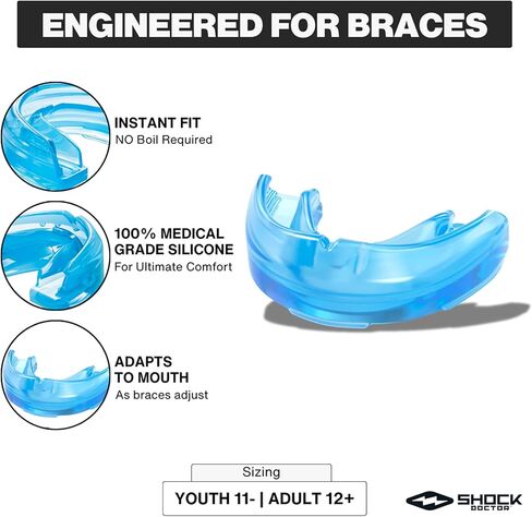 Shock Doctor Double Braces Mouth Guard, Full Protection, Instant Fit, Adult & Youth Sizes in Kuwait