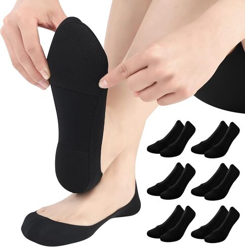 No Show Socks Women's with Sponge 6 Pairs Loafers Cushioned Sole Invisible Anti-Slip Ankle Socks in Saudi Arabia