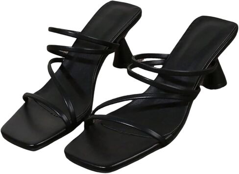 GORGLITTER Women's Strappy Kitten Heels Sandals Open Square Toe Dressy PU Leather Party Prom Dress Pumps For Wedding in Saudi Arabia