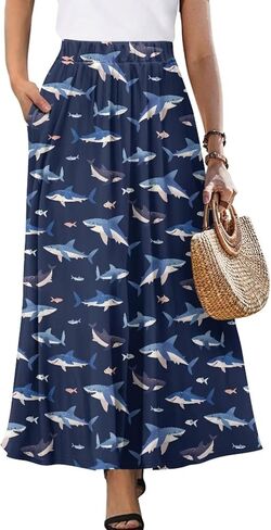 Women's Maxi High Waist Pleated Skirt Casual Long Skirts Ankle Length Flowy Swing Party Skirt with Pockets in Saudi Arabia
