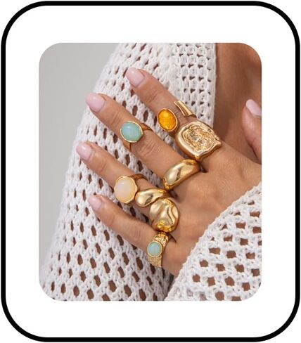 Chunky Gold Rings for Women,Vintage Rhinestone Stackable Knuckle Rings Set Statement Irregular Adjustable Rings Minimalist Fashion Beach Jewelry in Saudi Arabia