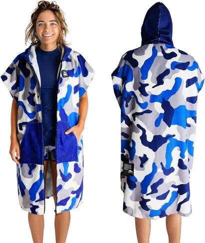 Pilotfish Surf Poncho تغيير منشفة رداء - معطف مقنع ، منشفة سحاب للشاطئ ، ركوب الأمواج ، السباحة | 2 جيوب أمامية ، قابلة للغسل الماكينة ، (رمادي/أزرق ، X-Small) in Saudi Arabia