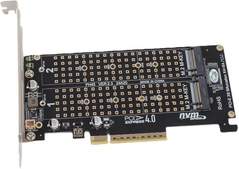 بطاقة محول Dpofirs مع بطاقتي توسيع 32 جيجابت في الثانية، ثنائي M.2 NVMe SSD إلى PCIE X8 M بطاقة توسيع قارئ محول القرص الصلب، تدعم السرعة الكاملة NVME SSD/M.2 PCIE(ph45) in Kuwait