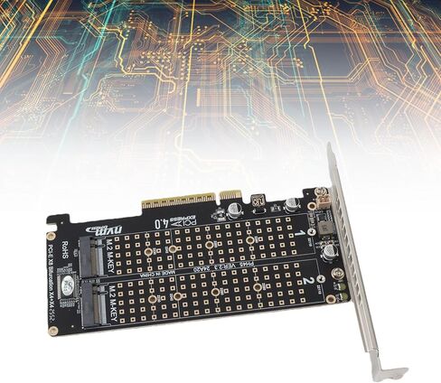 بطاقة محول Dpofirs مع بطاقتي توسيع 32 جيجابت في الثانية، ثنائي M.2 NVMe SSD إلى PCIE X8 M بطاقة توسيع قارئ محول القرص الصلب، تدعم السرعة الكاملة NVME SSD/M.2 PCIE(ph45) in Kuwait