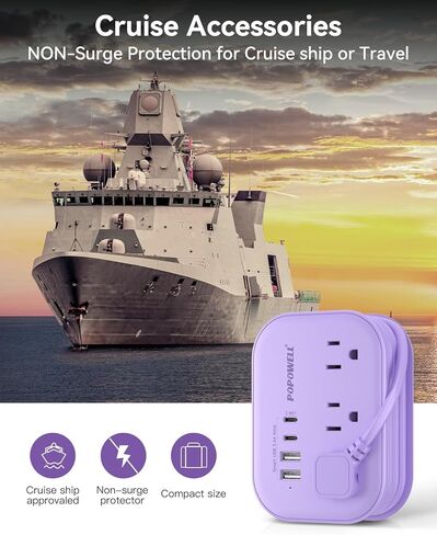 POPOWELL PD 20W USB C Power Strip، شريط طاقة للسفر مع 3 منافذ و3 منافذ USB (1 USBC) شحن سريع للهاتف Ipad، شاحن QC 3.0 لأساسيات سفينة Crusie، مسكن مكتب السفر المنزلي، 5 أقدام، رمادي. in Kuwait