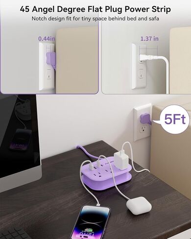 POPOWELL PD 20W USB C Power Strip، شريط طاقة للسفر مع 3 منافذ و3 منافذ USB (1 USBC) شحن سريع للهاتف Ipad، شاحن QC 3.0 لأساسيات سفينة Crusie، مسكن مكتب السفر المنزلي، 5 أقدام، رمادي. in Kuwait