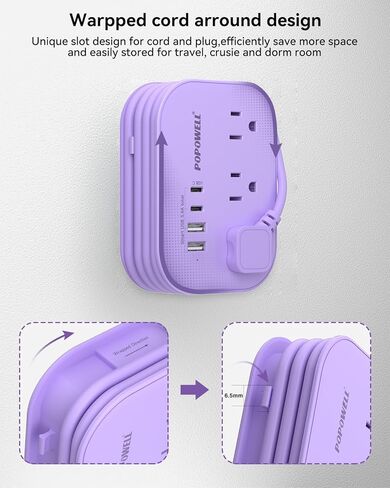 POPOWELL PD 20W USB C Power Strip، شريط طاقة للسفر مع 3 منافذ و3 منافذ USB (1 USBC) شحن سريع للهاتف Ipad، شاحن QC 3.0 لأساسيات سفينة Crusie، مسكن مكتب السفر المنزلي، 5 أقدام، رمادي. in Kuwait