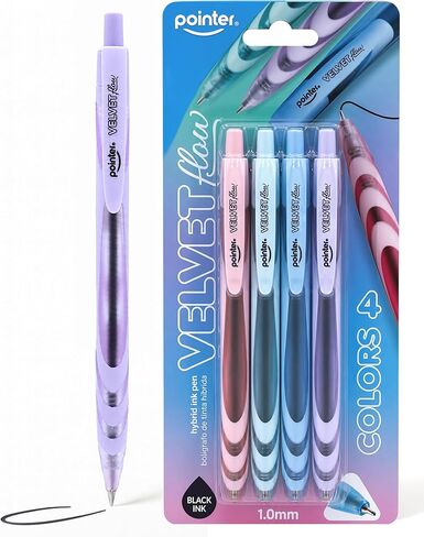 Pointer Velvet Plus Hybrid Ink Pens, 1.0mm, Black Ink, Smooth Writing, Assorted Pastel Color Barrels, 4 Pack for Office and School in Saudi Arabia
