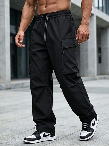 Men's Stretch Cargo Joggers Drawstring Waist with Multiple Pockets for Outdoor Running in Saudi Arabia