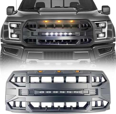 استبدال الشواية الأمامية لـ F150 2015 2016 2017، شبكة المصد الأمامي باللون الأسود غير اللامع مع أضواء الطرق الوعرة in Kuwait