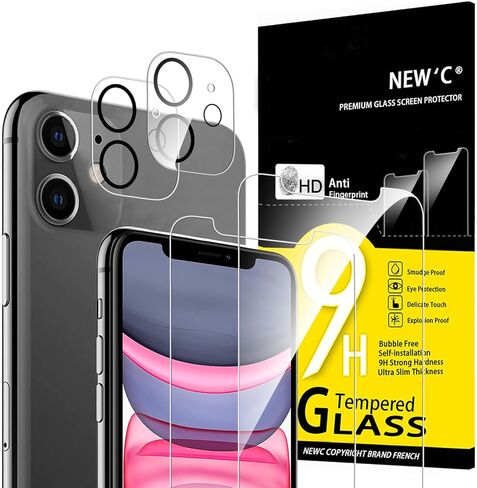 NEW'C [4 Pack, 2 x Glass Screen Protector for iPhone 14 (6,1") and 2 x Camera lens Protector, Scratch-Resistant, No Air Bubbles, Extremely Durable, 9H Hardness Tempered Glass in Saudi Arabia