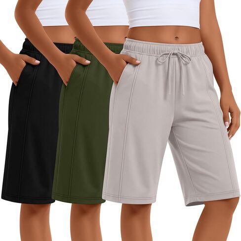 3 Pack Women's Bermuda Shorts Knee Length Lightweight Elastic Drawstring Casual Lounge Yoga Pants with Pockets in Saudi Arabia