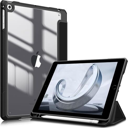 حافظة Fintie Hybrid رفيعة لجهاز iPad الجيل السادس 2018 / الجيل الخامس 2017 / Air 2 / Air 1 (9.7 بوصة) - [حامل أقلام مدمج] غطاء مقاوم للصدمات مع غطاء خلفي شفاف شفاف، أرجواني أرجواني in Saudi Arabia
