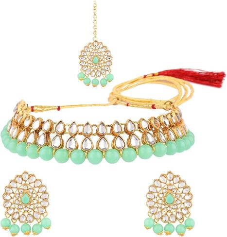 Efulgenz Crystal Deded Deledclace Necklace Indian Kundan Jewelry Met Mortlace Morrings Bollywood المجوهرات للنساء in Kuwait