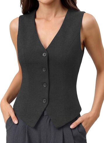 Vest Tops for Women V Neck Sleeveless Button Up Fitted Suit Waistcoat Business Dressy Casual Blazer Vests in Saudi Arabia