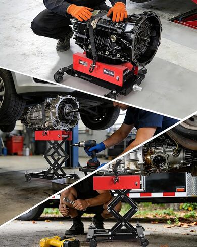 450 LBS Transmission Jack, Heavy-Duty Auto Repair Auto Repair Lifting Jack, Adjustable Low Profile Transmission Jack with Safety Straps & 4 Swivel Wheels, Red in Saudi Arabia