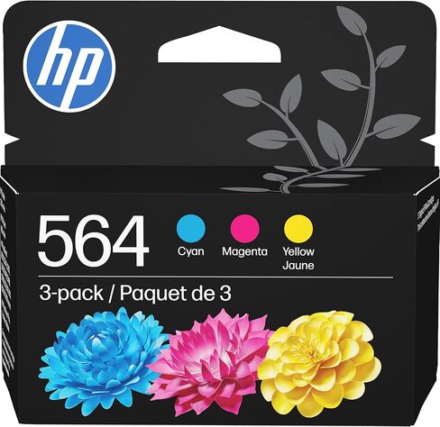 حبر اصلي HP 564 ازرق سيان وارجواني واصفر (3 عبوات) | يعمل مع ديسك جيت 3500؛ اوفيس جيت 4620؛ فوتوسمارت B8550، C6300، D5400، D7560، 5500، 6510، 6520، 7500، بلس، بريميوم، سلسلة اي ستيشن | N9H57FN in Kuwait