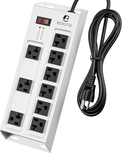 BERIGTTA قابس مسطح بزاوية 16 منفذ تيار متردد برج قطاع الطاقة مع منفذ USB C (PD18W)، برج طاقة واقي من زيادة التيار مع 5 منافذ شحن USB، سلك تمديد بطول 10 أقدام شريط طاقة لسطح المكتب - أبيض in Kuwait