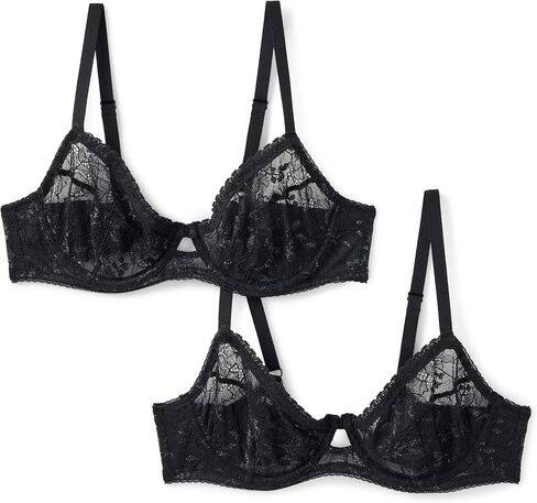 Amazon Essentials Women's Stretch Galloon Lace Wired Balconette Bra, Pack of 2 in Saudi Arabia