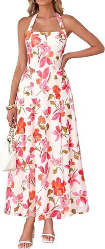 KIRUNDO Women's Summer Sleeveless Halter Floral Maxi Dress 2026 Beach Wedding Guest Cocktail Mesh Flowy A Line Long Sundress in Saudi Arabia
