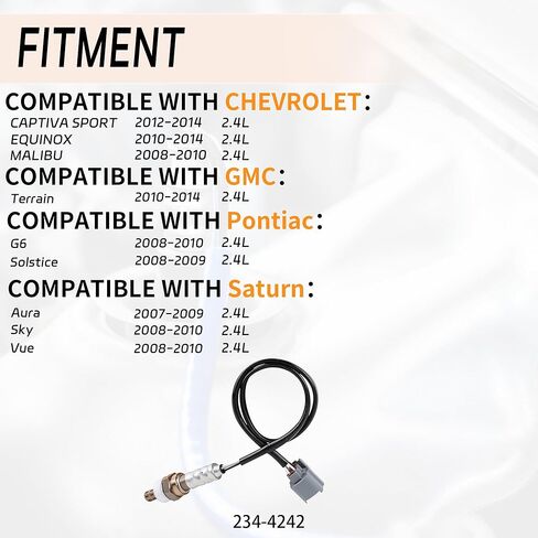 Upstream O2 Sensor Compatible with Chevrolet 2010-2014 Equinox,2008-2010 Malibu,Captiva Sport for GMC 2010-2014 Terrain Pontiac G6 Saturn Aura Replce#234-4242,2344242,12606671 in Saudi Arabia
