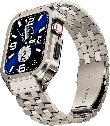 جراب SUPLINK من الفولاذ المقاوم للصدأ مع حزام متوافق مع Apple Watch Ultra 2/1 49mm Series SE 9 8 7 6 5 4 3 2 1 38 مم 40 مم 41 مم 42 مم 44 مم 45 مم غطاء حماية معدني متين للرجال iWatch in Kuwait