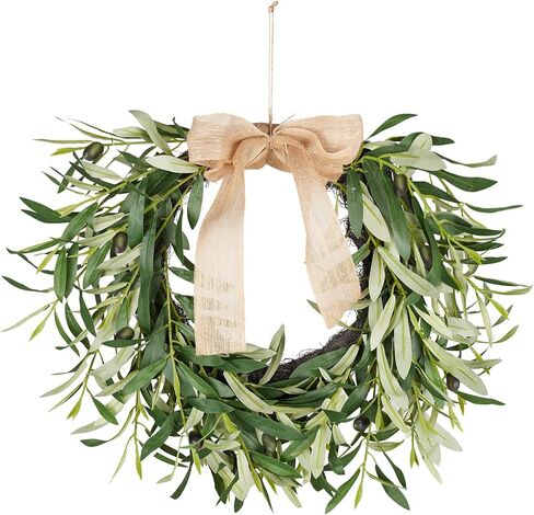 20.87 Inch Artificial Olive Wreaths for Front Door, Real Touch Green Leaf Olive Fruit Spring Flower Swag, Perfect for Wedding Home Outdoor Indoor (2PCS) in Kuwait