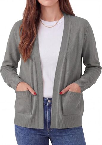 GRECERELLE Women's Lightweight Knit Cardigan Long Sleeve Open Front V-Neck Casual Basic Sweater with Pockets in Saudi Arabia