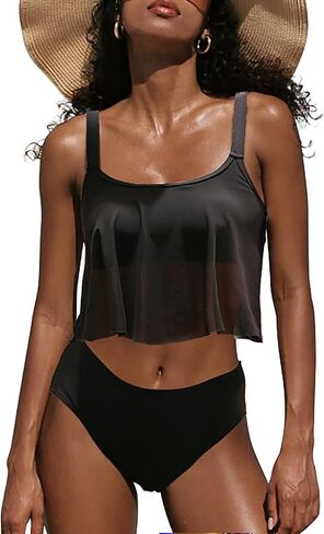 HYPERFIRE Women Mid Waisted Bikini Set Sporty Mid Rise Two Piece Swimsuits Bathing Suit in Saudi Arabia