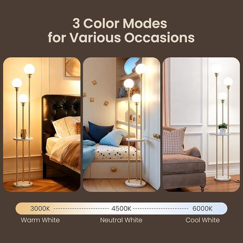 AELS 66" Tall 3 Globe Black Floor Lamp with Shelves, Modern Floor Lamp with Table, Tall Lamp for Living Room Corner Shelf Lamp, Unique Standing Lamp with 3 Color Temperature LED Bulbs in Saudi Arabia