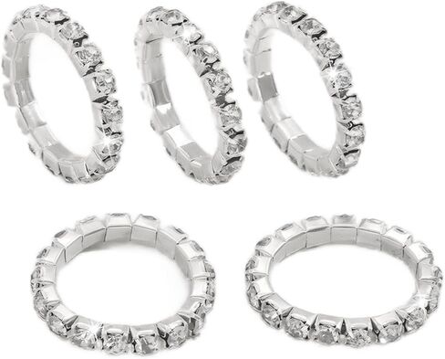 Silver Stackable Small Sparkle Rhinestone Ring Set, Dainty Bling Elastic Zirconia Knuckle Rings for Women Trendy Simple Stretchy Finger Jewelry Gifts in Kuwait