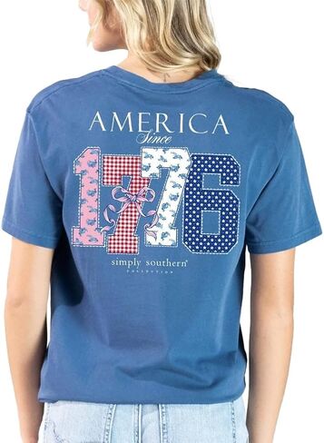 Simply Southern America Since 1776 Patriotic - Bow - Stars - Flowers - Stripes - Adult T-Shirt in Saudi Arabia