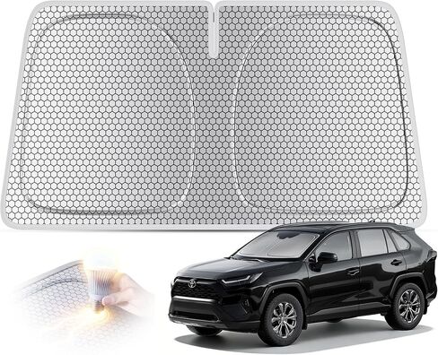 helloleiboo Graphene للزجاج الأمامي للسيارة، ظل شمسي للسيارة للزجاج الأمامي مع طلاء ممتص للحرارة، تصميم قابل للطي مع حماية من الأشعة فوق البنفسجية للحفاظ على برودة سيارتك الداخلية باللون الفضي (كبير 61 × 32 بوصة) in Kuwait