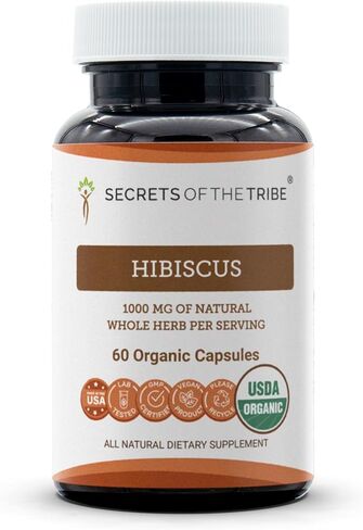 Secrets of the Tribe Hibiscus USDA Organic | Made with Vegetarian Capsules and Certified Organic Hibiscus (Hibiscus Sabdariffa) Dried Flower (120 Capsules) in Saudi Arabia