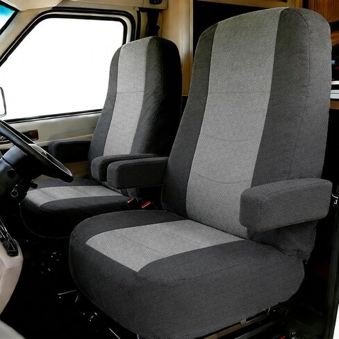 قطعتان من أغطية مقاعد RV الشبكية المحبوكة شديدة التحمل لكراسي الكابتن وأغطية مقاعد المنزل المتنقل للفئة A مع جيوب تخزين جانبية مع جلد في المنتصف وقماش على الجانبين، تصميم مناسب عالمي باللون الأصفر in Saudi Arabia