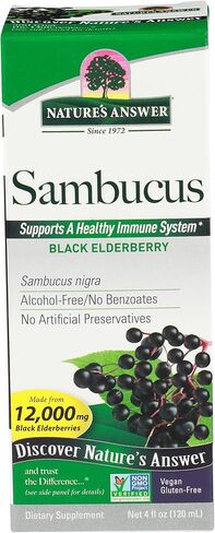 مكمل غذائي من Nature's Answer Sambucus، أصلي لدعم المناعة اليومية ومضادات الأكسدة | صنع في الولايات المتحدة الأمريكية | خالي من الكحول، خالي من الغلوتين، نباتي 4 أونصة (عبوة 1) in Saudi Arabia