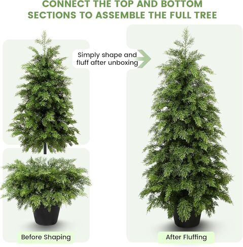 3ft Artificial Cedar Topiary Trees,Real Touch Cedar Tree Faux Plants Potted UV Resistant Evergreen Tree for Outdoor Indoor Door Garden Farmhouse Home Decoration in Saudi Arabia