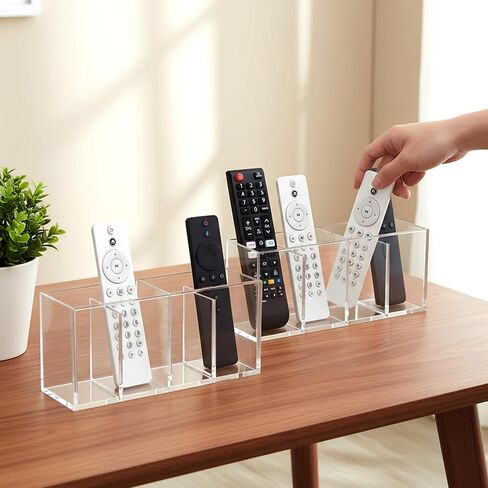 Amazing Abby Remote Control Holder (1-Pack), Clear Plastic 4-Compartment Organizer for TV Remote, Shatter-Proof Storage Box for Media Players, Controllers, and Office Supplies in Saudi Arabia