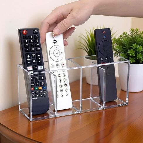 Amazing Abby Remote Control Holder (1-Pack), Clear Plastic 4-Compartment Organizer for TV Remote, Shatter-Proof Storage Box for Media Players, Controllers, and Office Supplies in Saudi Arabia