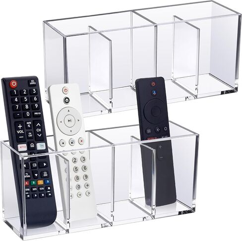 Amazing Abby Remote Control Holder (1-Pack), Clear Plastic 4-Compartment Organizer for TV Remote, Shatter-Proof Storage Box for Media Players, Controllers, and Office Supplies in Saudi Arabia