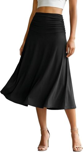 SOFIA'S CHOICE Women Ruched High Waist Midi Skirt Casual Flowy A Line Flared Skirt in Saudi Arabia