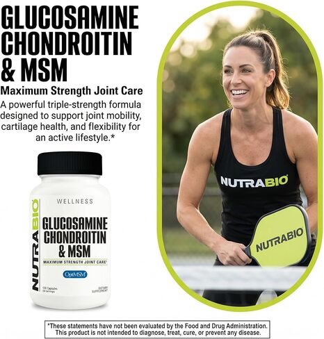 NutraBio Glucosamine Chondroitin & OptiMSM Supplement, Joint Support Formula - 120 Capsules (120 Count) in Saudi Arabia