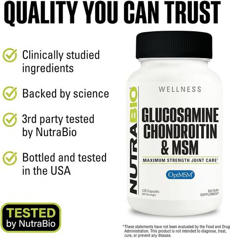 NutraBio Glucosamine Chondroitin & OptiMSM Supplement, Joint Support Formula - 120 Capsules (120 Count) in Saudi Arabia