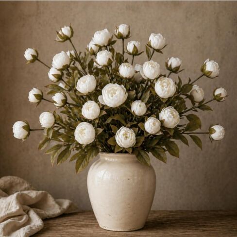Norme 6 Packs Faux Peony Flowers for Vase 30 inch Vintage White Faux Silk Peony Artificial Flowers Bouquet Stems Fake Peonies Branches Bouquet Bulk for Vase DIY Easter Party Wedding Centerpieces in Saudi Arabia