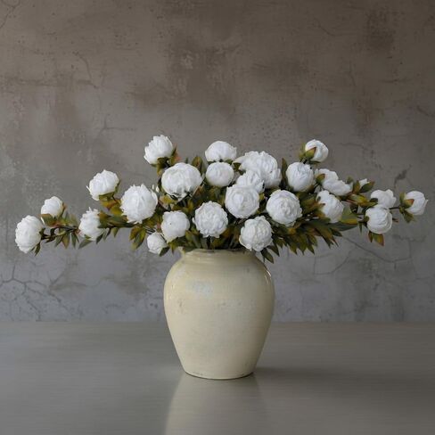 Norme 6 Packs Faux Peony Flowers for Vase 30 inch Vintage White Faux Silk Peony Artificial Flowers Bouquet Stems Fake Peonies Branches Bouquet Bulk for Vase DIY Easter Party Wedding Centerpieces in Saudi Arabia