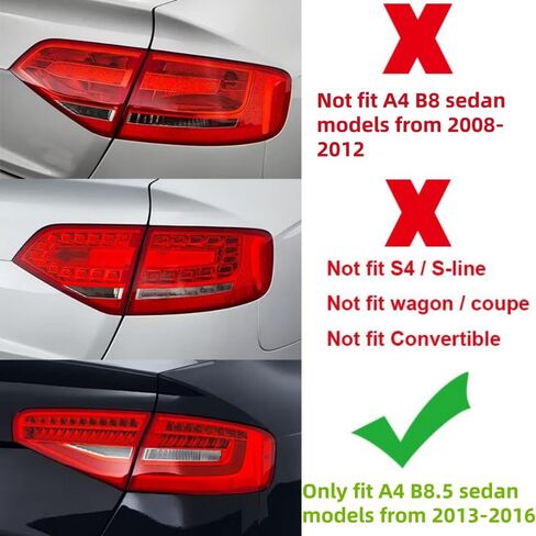 جناح سبويلر خلفي STSEV01 مناسب لسيارة Audi A4/ S4 2017-2024 B9/ B9.5 سيدان، ملحقات خارجية للشفاه باللون الأسود اللامع منقار البط RS بتصميم رياضي in Kuwait